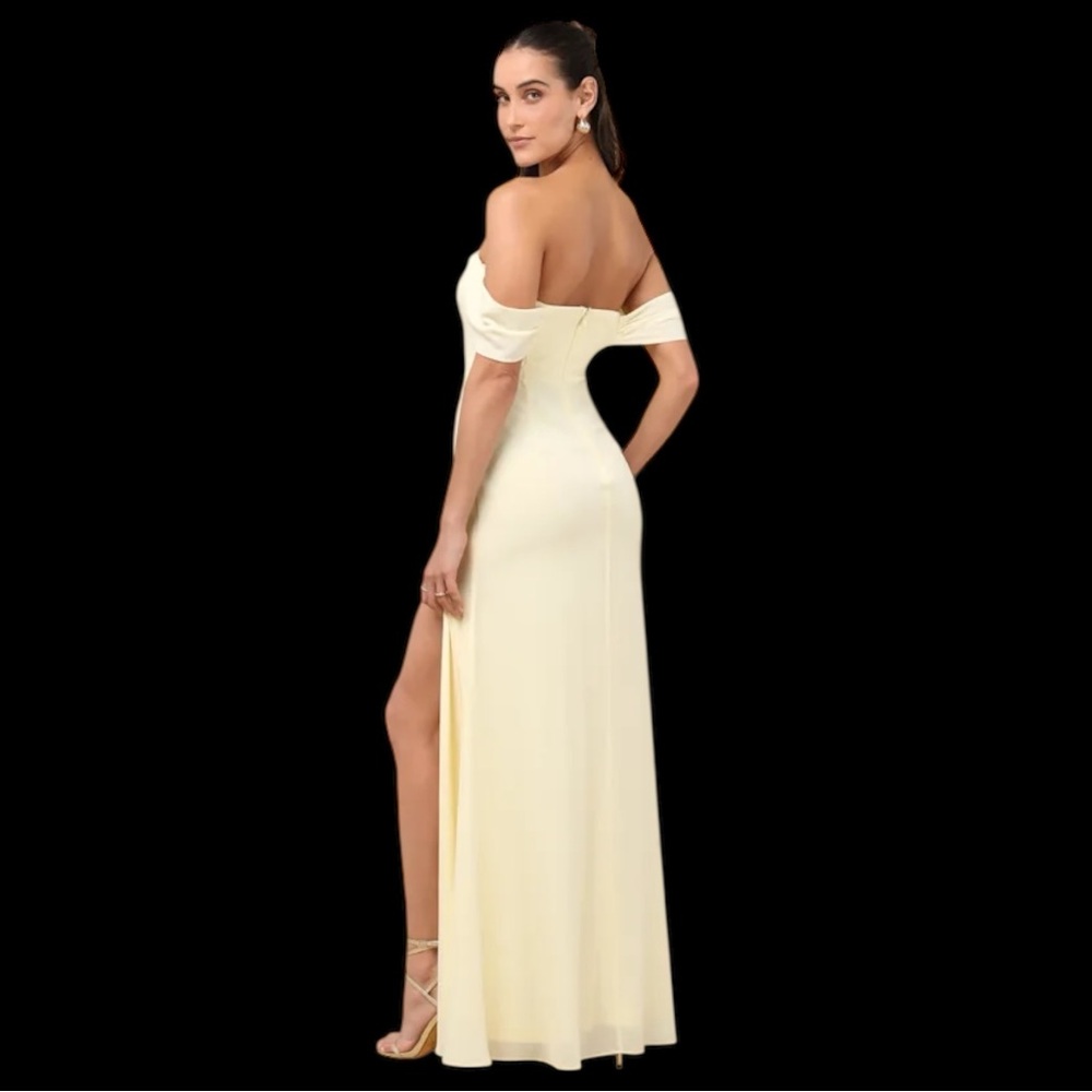 Lulus Magical Magnetism Pale Yellow Off-the-Shoulder Maxi Dress NWOT - Picture 3 of 6